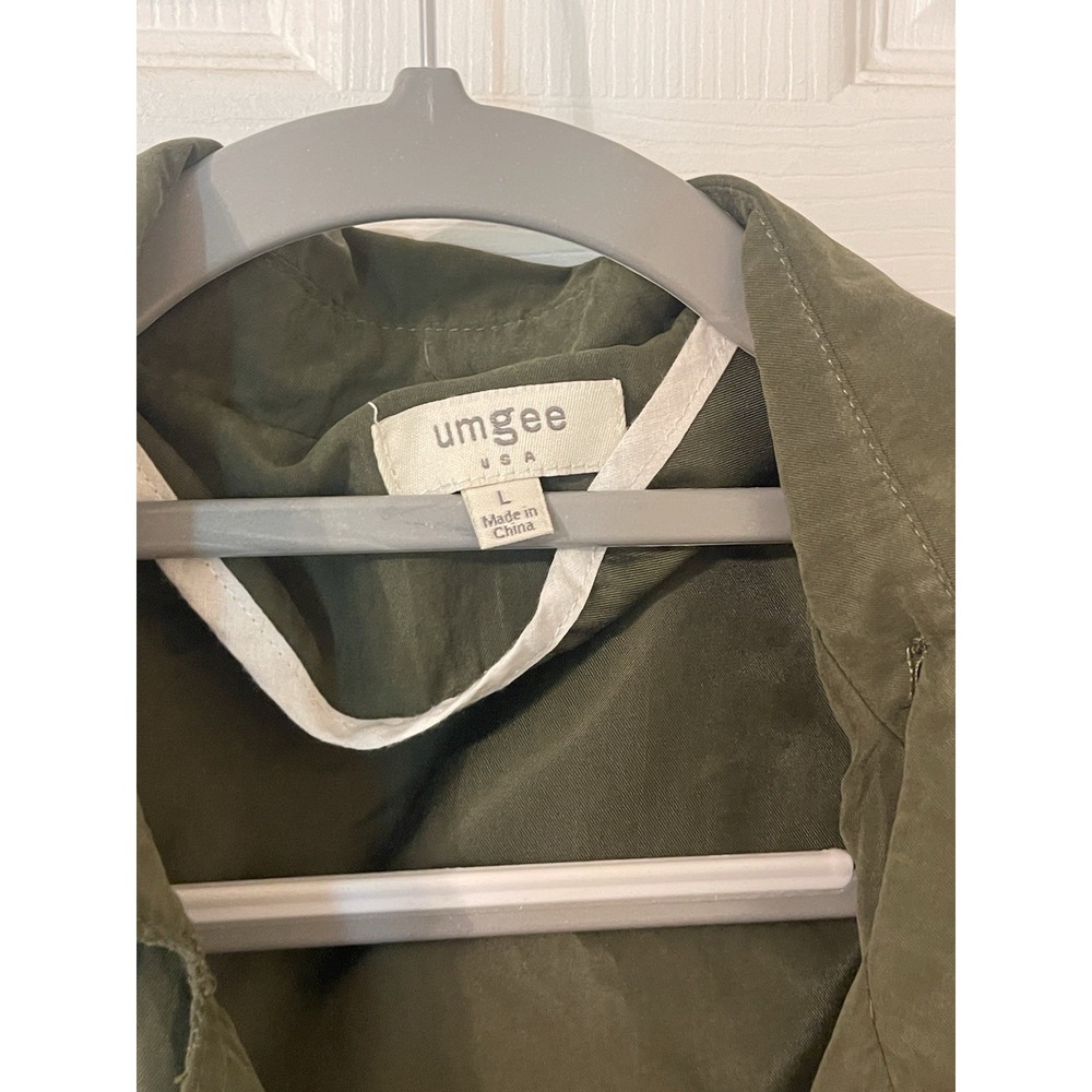 Umgee Womens Utility Jacket Size Small Olive Green Double Breasted Hooded BOHO - Picture 3 of 10